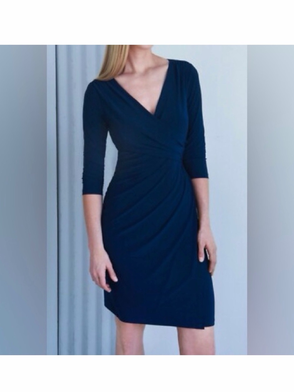 Lauren Ralph Lauren Sapphire Blue Navy V-Neck Crossover Dress NWT 10